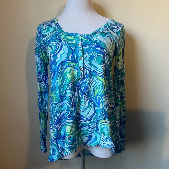 Lilly Pulitzer Blue Green Oyster Blouse, size small - Picture 3 of 4